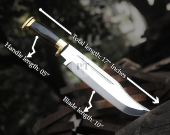 Handmade D2 Steel Bowie Knife, Black Horn Handle, Leather Sheath