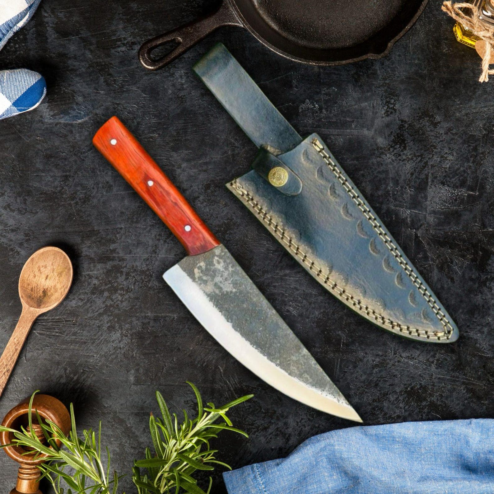 Hand Forged Chef Knife, High Carbon Steel Ultra Sharped Kitchen Chef ...