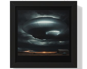 Mysterious UFO Framed Poster, Sci-Fi Art Print, Home Decor, Alien Artwork, Unique Gift for Space Lovers, Wall Art for Collectors