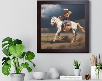 Cowgirl on the Palins Poster, Western Wall Art, Cowgirl Art Print, Rodeo Home Decor, Rustic Cowgirl Picture, Horse Lover Gift