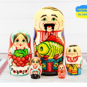 Matryoshka Nesting Dolls - Ukrainian Wooden Babushka - Folk Art Home Decor & Gift - Collectible Stacking Dolls - Set of Five 5.7&quot;