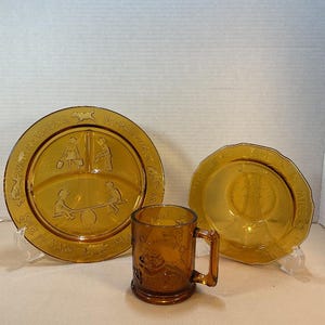 Indiana Glass amber nursery rhyme lunch/dinner set.