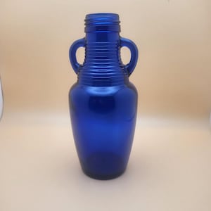 Vintage Cobalt Blue Luna Cafe 7&quot; Dual Handled Bottle/Vase (No Lid)