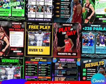 Sports Betting Templates, Editable Sports Bet Template for Social Media, NBA, NFL, MLB, Soccer, Football
