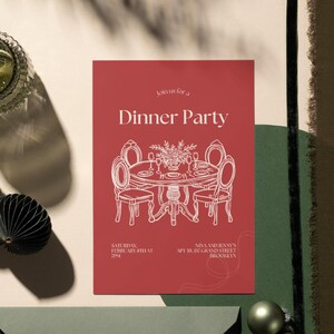 Convite ilustrado desenhado à mão, modelo de festa de jantar editável personalizado, convite ilustrado, festa moderna e elegante, cartão exclusivo