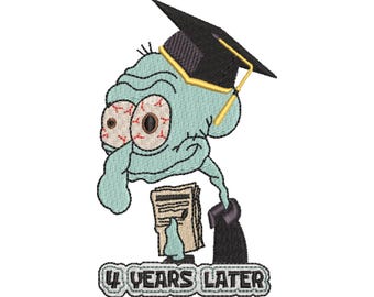 Octo afstuderen borduurontwerp, grappige meme cartoon patroon (digitale download)