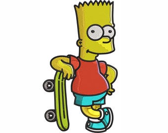 Bart Simpson Skateboard – Cartoon Machine Embroidery Design • Instant Download