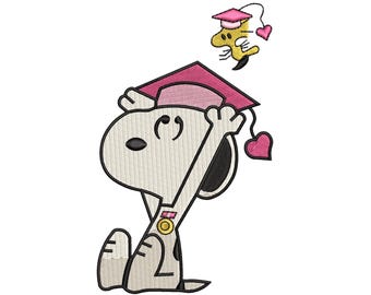 Snoopy Graduation Embroidery Design, Class of 2026 Cartoon Dog Pattern (Digital Download)