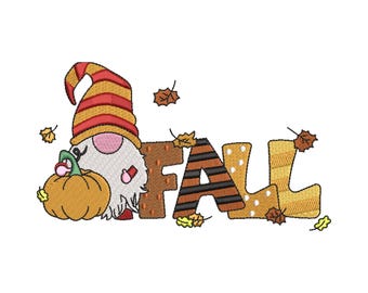 Diseño de bordado de calabaza con gnomo otoñal / Girasol otoñal para Acción de Gracias (Descarga digital)