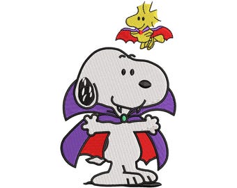 Vampire Snoopy Flying Woodstock-borduurontwerp (digitale download)