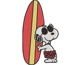 Surfing Dog Embroidery Design • Beach Cartoon Embroidery File