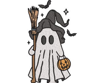 Diseño de bordado de bruja fantasma / Calabaza de Halloween (archivo digital DST, EMB)