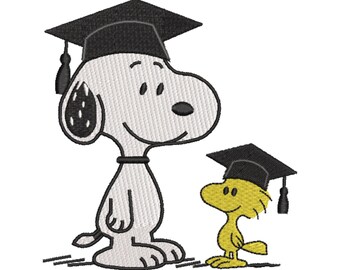 Snoopy Woodstock afstuderen borduurontwerp, school afgestudeerd hondenbestand (digitale download)