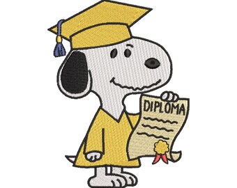 Afstuderen Snoopy-borduurontwerp, Graduate Dog Diploma Cap-bestand (digitale download)