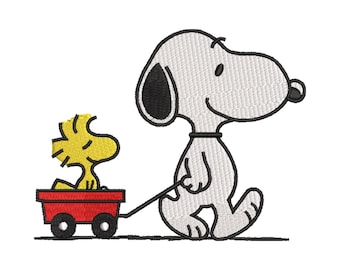 Diseño de bordado de Snoopy Woodstock Wagon • Dibujo animado de Peanuts (Descarga digital)