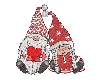 Gnome Couple with Heart – Valentine Embroidery Design | Instant Download