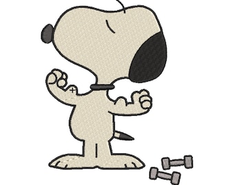 Workout Dog Embroidery Design, Gym Puppy Lifting Dumbbells (Digital Download)