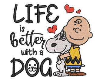 Het leven is beter met een hond-borduurontwerp, digitale download machineborduurwerk