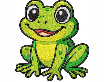 Cute Frog Embroidery Design • Smiling Frog Stitch File • Cartoon Frog Machine Embroidery • Kids Animal Design • Instant Download