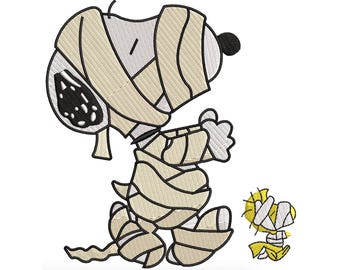Mummy Snoopy-borduurontwerp, verpakt hond Halloween-bestand (digitale download)