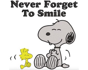 Never Forget To Smile Embroidery Design, Snoopy Woodstock Cartoon Pattern (Digital Download)