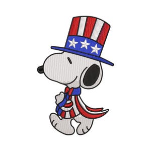 Patriotic Snoopy Embroidery Design | Uncle Sam Hat Dog 4th July (Digital Download)