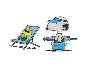 Diseño de bordado de perro playero de dibujos animados / Cachorro de verano, 3 y 5 pulgadas (descarga digital)