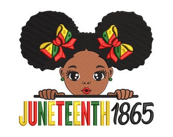 Juneteenth 1865 Afro Puff Girl-borduurontwerp (digitale download)