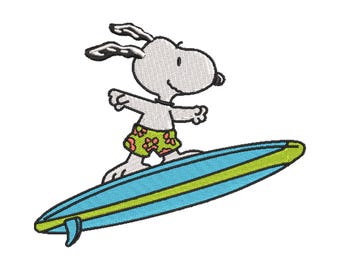 Diseño de bordado de perro surfista – Archivo de bordado a máquina de playa de verano