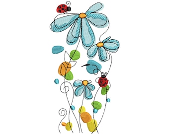 Floral Ladybug Embroidery Design | Spring Flower Machine Embroidery Pattern (Digital Download)