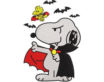 Vampire Snoopy-borduurontwerp, Halloween-hondencape, Spooky Bats (digitale download)