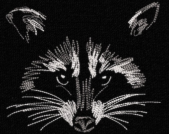 Raccoon Sketch Embroidery Design - Playful Woodland Animal Line Art - Instant Download