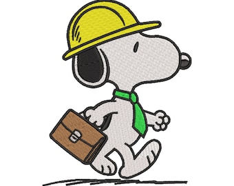 Diseño de bordado de perro constructor • Cachorro constructor de dibujos animados, casco y caja de herramientas (descarga digital)