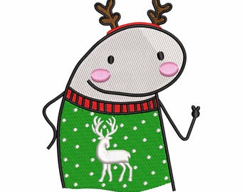 Diseño de bordado a máquina de suéter navideño de reno • Descarga instantánea