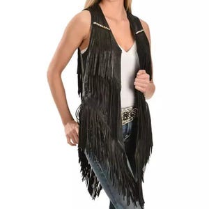 Women&#39;s Genuine Leather Fringe Vest - Cowboy Leather Vest For Women - Western Handmade Fringed Vest - Suede Leather Traditional Fringe Vest
