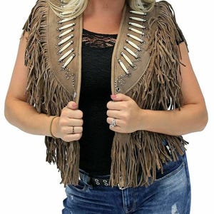 Women&#39;s Genuine Leather Fringe Vest - Cowboy Leather Vest For Women - Western Handmade Fringed Vest - Suede Leather Traditional Fringe Vest