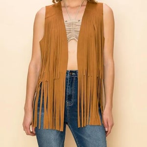 Women&#39;s Genuine Leather Fringe Vest - Cowboy Leather Vest For Women - Western Handmade Fringed Vest - Suede Leather Traditional Fringe Vest