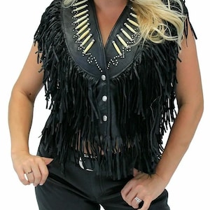 Women&#39;s Genuine Leather Fringe Vest - Cowboy Leather Vest For Women - Western Handmade Fringed Vest - Suede Leather Traditional Fringe Vest