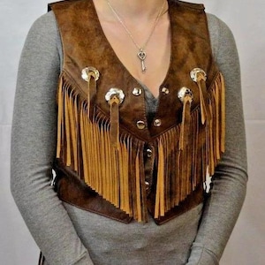 Women&#39;s Leather Fringe Vest - Cowboy Leather Vest For Women - Western Handmade Fringed Vest - Suede Leather Women Traditional Fringe Vest