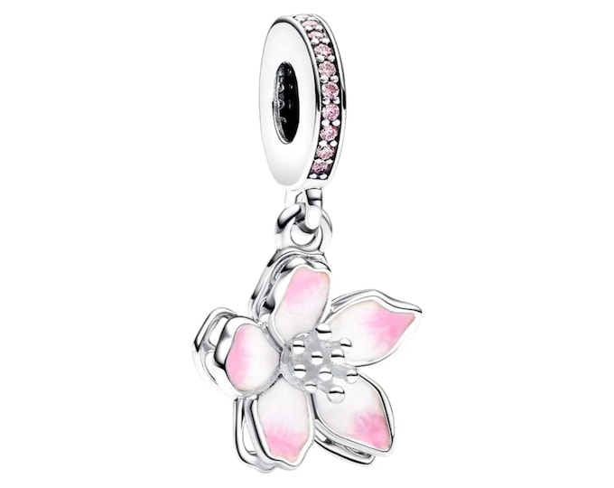Cherry blossom charm, pink series pansy flower dangle charm, trendy bangle pendant jewelry, charms for bracelet, anniversary birthday gift