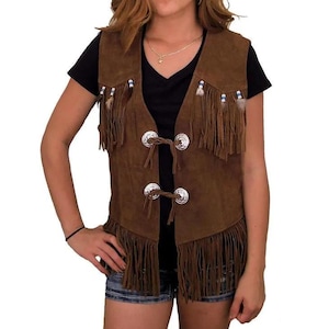 Women&#39;s Leather Fringe Vest - Cowboy Leather Vest For Women - Western Handmade Fringed Vest - Suede Leather Women Traditional Fringe Vest