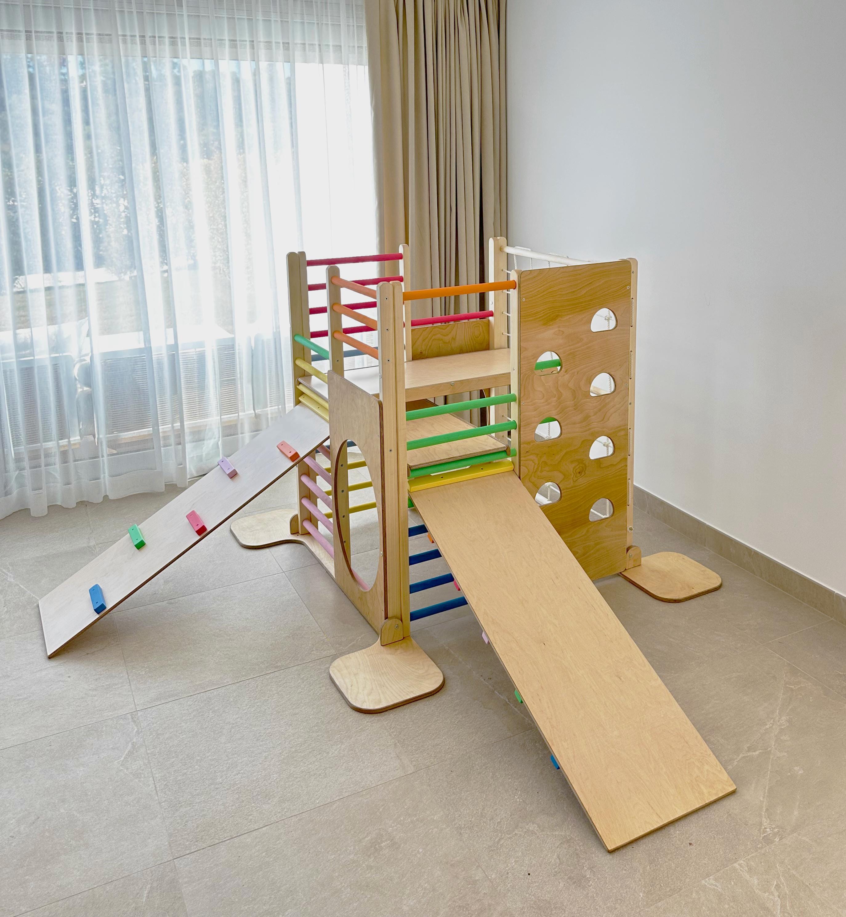 Indoor Climbing Playground for Kids | Eco-Friendly Montessori Play Gym | Customizable Square Frame with Interchangeable Boards