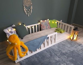 Toddler Floor Bed with Slats and Rails | Easy to Assemble Bed Ideal for Encouraging Independence in Toddlers | Multiple Colors Available