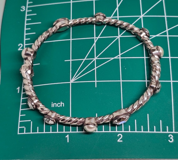 Brighton Monte Carlo Bangle Bracelet Hinged Faux Pearl Crystal