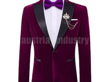 Chaqueta de esmoquin de terciopelo morado hecha a mano para hombre / Blazer de boda de corte entallado