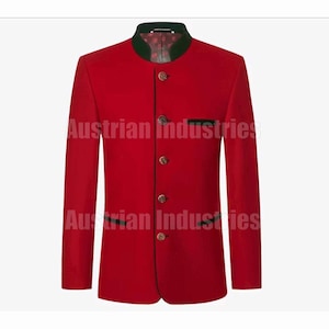 Men's Red Wool Bavarian Jacket | Austrian Tyrol Loden Blazer