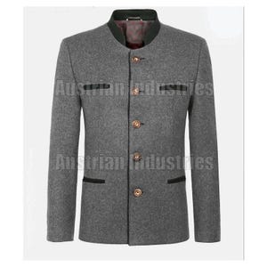 German Bavarian Men&#39;s Light Grey Jacket | Tyrol Loden Austrian Wool Jacket |  Tyrol Loden Blazer | Trachten Oktoberfest Custom Jacket