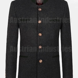 Men&#39;s Charcoal Grey German Bavarian Jacket | Tyrol Loden Austrian Wool Jacket |  Tyrol Loden Blazer | Trachten Oktoberfest Custom Jacket