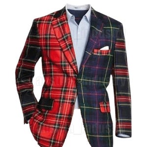 Men&#39;s Scottish Royal Stewart Tartan Jacket |   Dual Colour Tartan Jacket  | Custom-made Wedding jacket For Men&#39;s