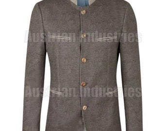 Giacca tradizionale in lana Oktoberfest da uomo / Cappotto in loden grigio bavarese / Colletto grigio chiaro